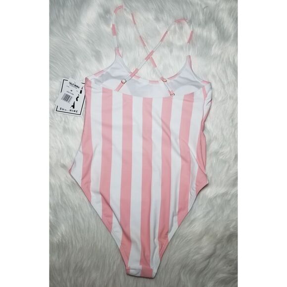 NWT|Rosé Queen One-Piece Cross-Back Striped Swimsuit, MEDIUM - Picture 3 of 8
